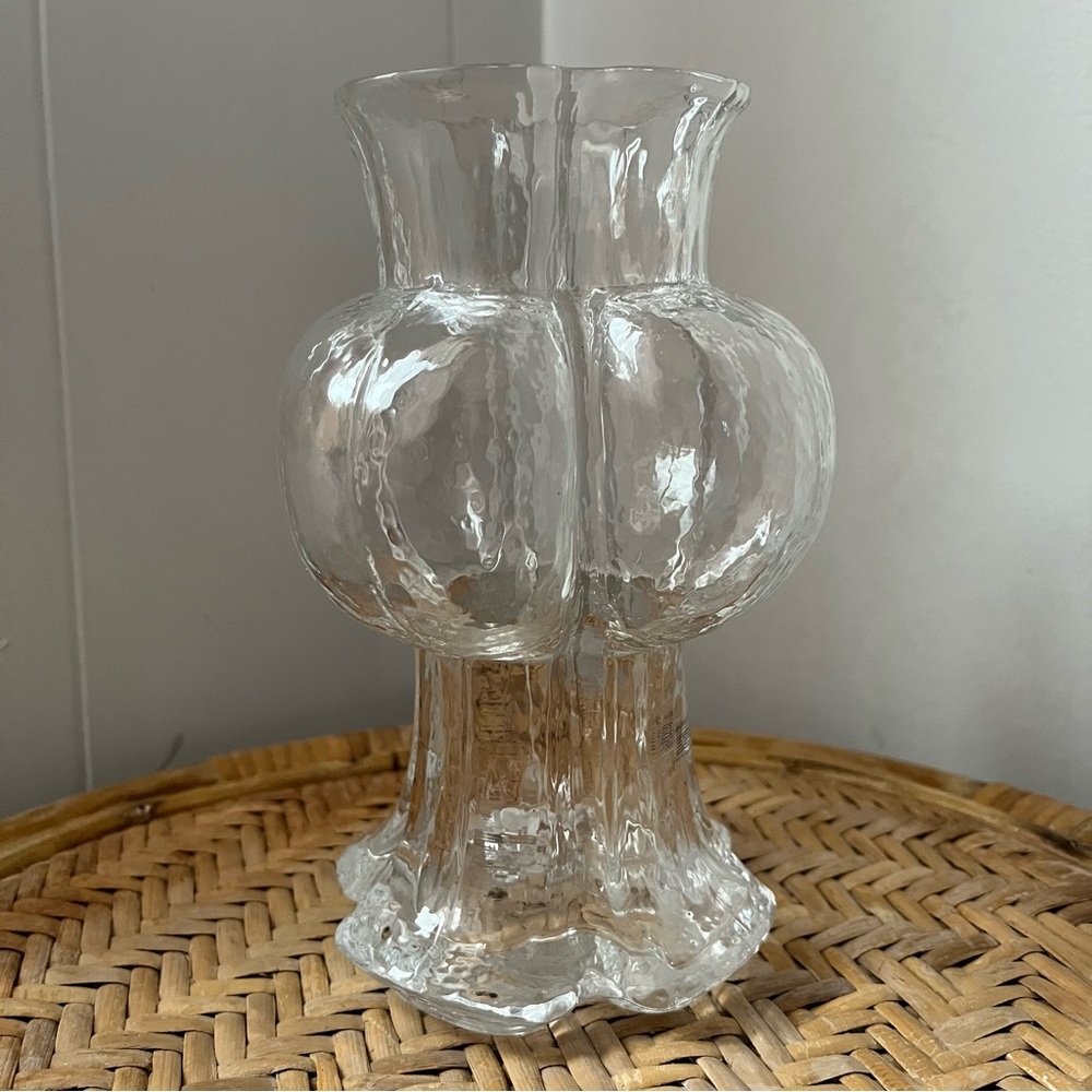 Vintage 7” SEA Sweden Blown Glass Four Clover Bulbous Sticker Rare Art Glasbruk
